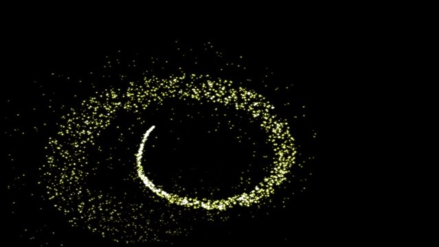 Fairy tale flight of golden dust particles. Shimmering bokeh background for festival like Christmas, Diwali, Ramadan etc...