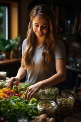 Woman Meal Prepping With Enthusiasm, Generative AI