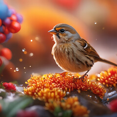 A sparrow in an idyllic setting.