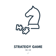 Strategy Game Icon. Chess, Puzzle, Jigsaw. Editable Stroke. Simple Vector Icon
