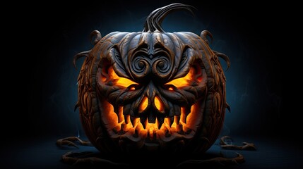 Halloween pumpkin with orange fiery eyes and scary smile