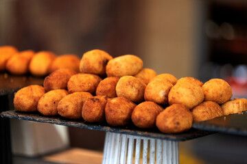 tray with croquettes ideal for copy space