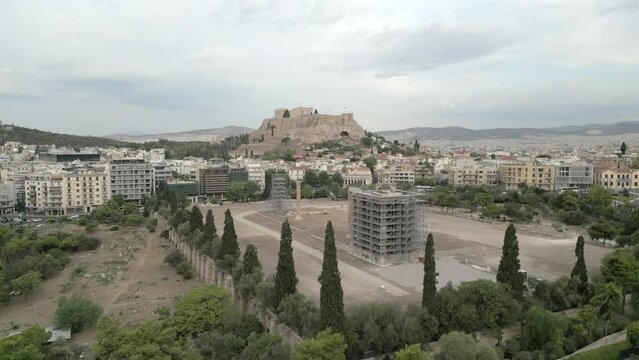 Aerial View of Temple of Zeus in Athens, Greece, 60 fps cinematic