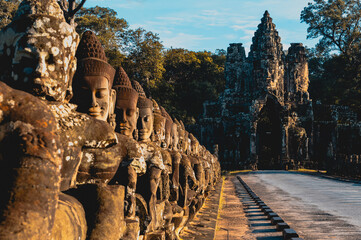 Face off.  Angkor Thom ancient city in the early morning light.