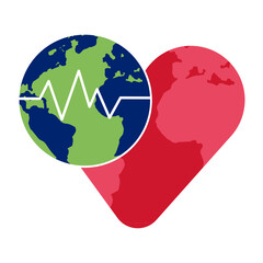World Heart Day vector illustration set. Awareness sign symbol for Heart Day  with planet Earth, world map, red heart with heartbeat and pulse line.World Heart Day
Vector Format
