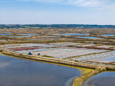 Aerial photo of Guerande salt marshes in Bretagne France