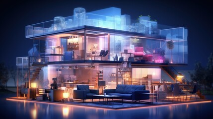Obraz premium Nighttime Architectural Showcase House Model in Radiant Glory