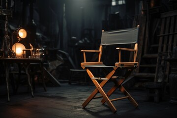 In the studio, the director's chair awaits its creator's creative direction.