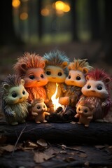  Group Of Adorable Monsters Gathered Around Candle Light, Generative AI