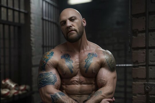 Bald inmate criminal in jail
