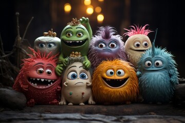 Group Of Tiny Monsters Holding Hands, Generative AI