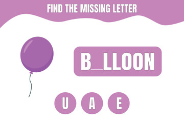Find the missing letter. Balloon vector. Educational game for kids. Worksheet design.