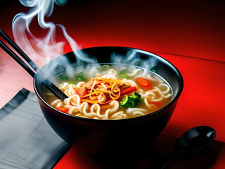 Hot soup with noodles. 