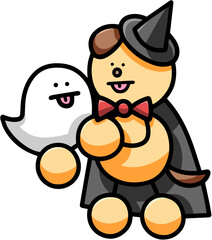 おばけと仮装するわんまるのイラスト　犬
