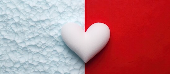 Close up texture of split red and white foam heart isolated pastel background Copy space