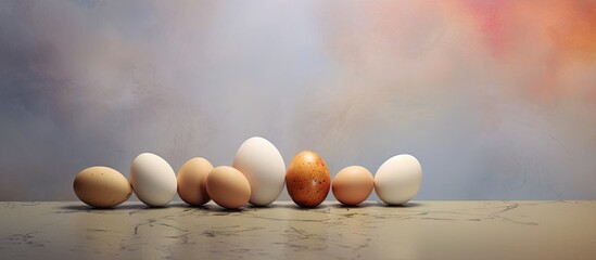 Cracked eggs with an egg shaped pattern isolated pastel background Copy space