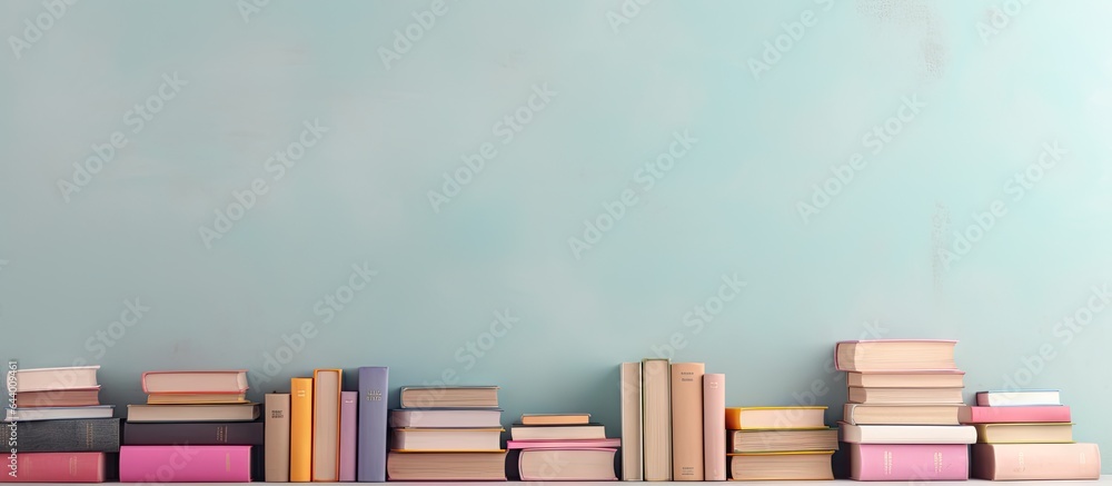 Fototapete books rendered in 3d with a unique font style isolated pastel background copy space