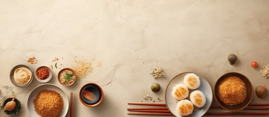 Gyeongdan Asian rice cake isolated pastel background Copy space