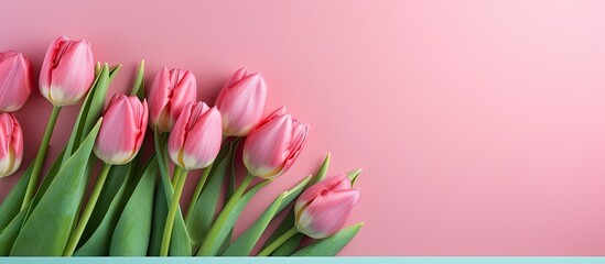 A bunch of red tulips isolated pastel background Copy space