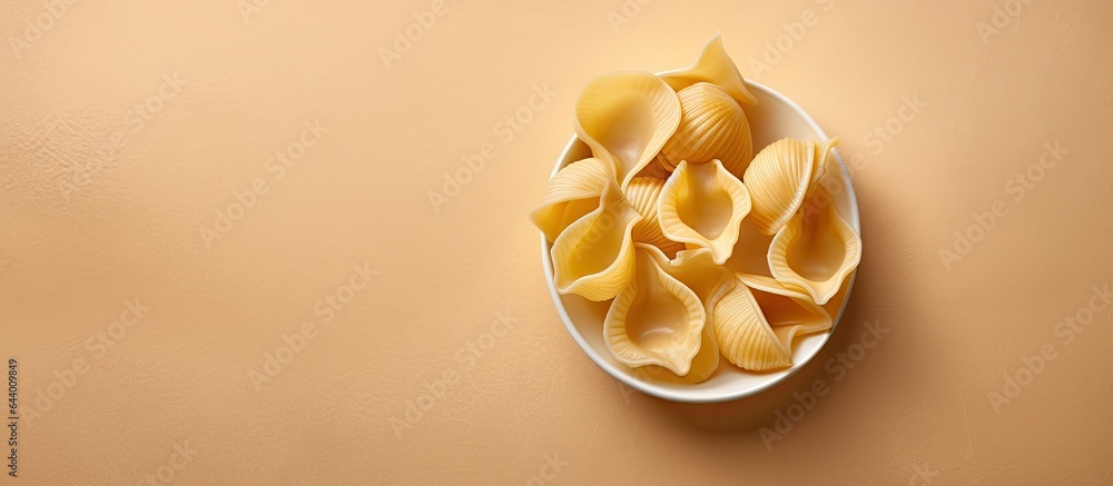 Poster italian pasta conchiglioni on a isolated pastel background copy space with clipping path and depth o