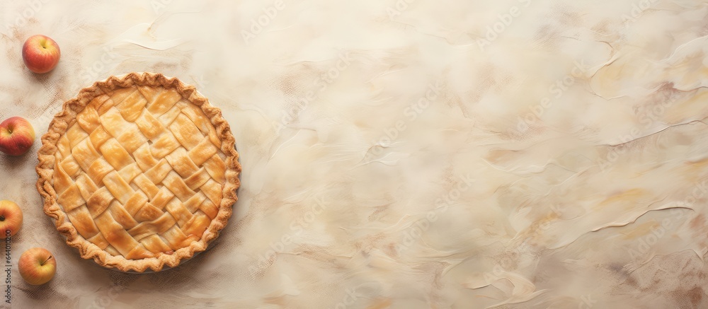 Poster homemade apple pie isolated on a isolated pastel background copy space
