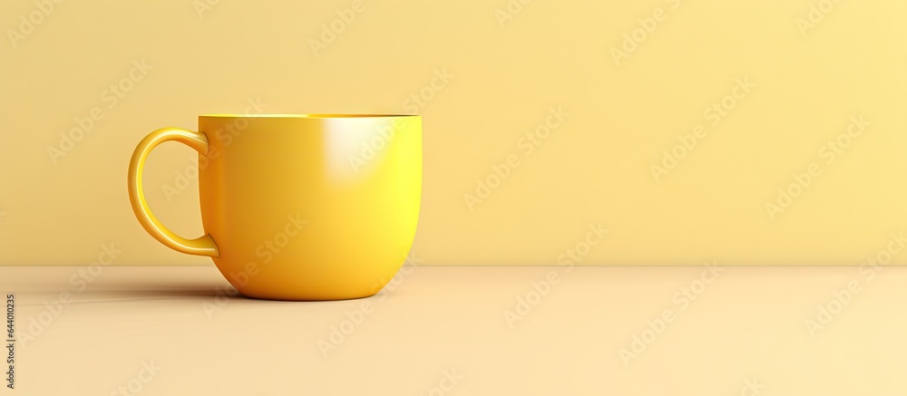 Poster empty yellow coffee cup mockup with shadow and space for design isolated pastel background copy spac
