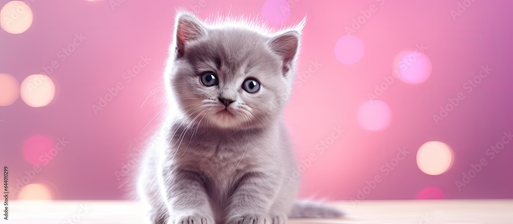 Poster adorable british shorthair kitten in captivating poses surrounded by beautiful bokeh lights on black