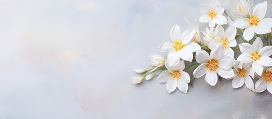 Isolated white flowers on concrete isolated pastel background Copy space