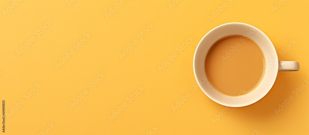 Poster empty yellow coffee cup mockup with shadow and space for design isolated pastel background copy spac