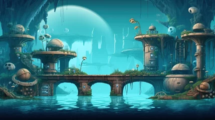 Rolgordijnen Fantasy fantasy landscape. Fantasy underwater world. game assets © McClerish