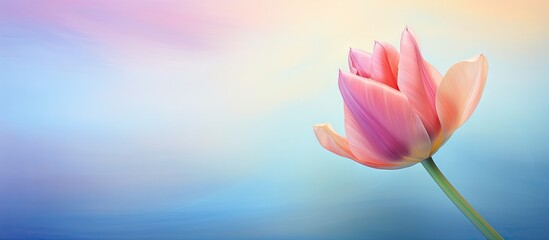 Colorful tulip with close petals isolated pastel background Copy space
