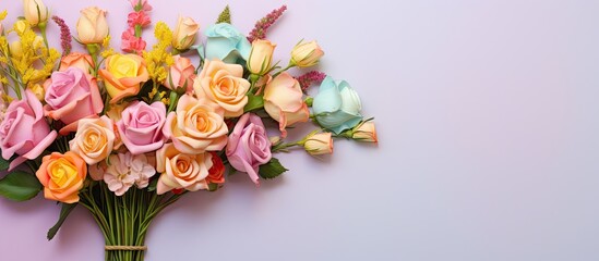Colorful roses on a isolated pastel background Copy space