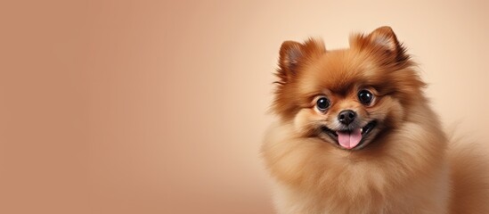 Cute pet Pomeranian isolated on a isolated pastel background Copy space