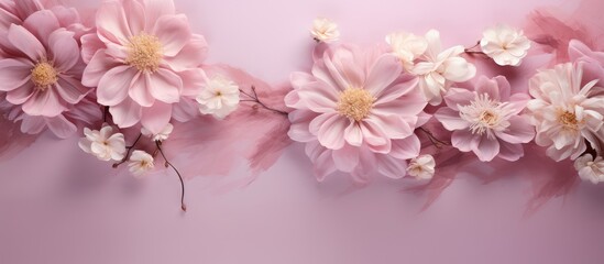 Fototapeta na wymiar Gorgeous flower backdrop featuring peonies and Cosmo isolated pastel background Copy space
