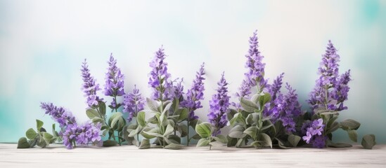 Clary sage inflorescences scientific name Salvia sclarea on isolated pastel background Copy space