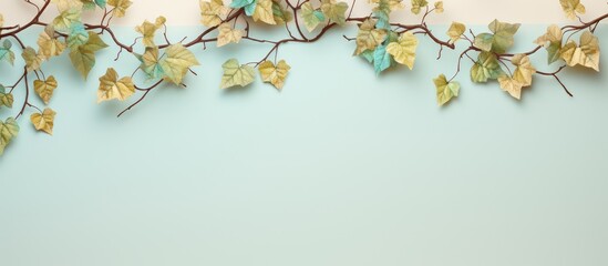 Ivy branch with different colors on a isolated pastel background Copy space