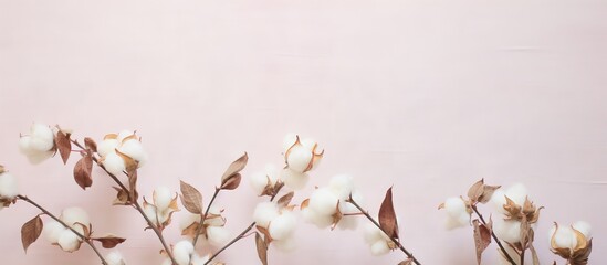 Isolated cotton plant and oil isolated pastel background Copy space