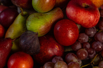 Background from fresh fruits, Harvest Festival, top view