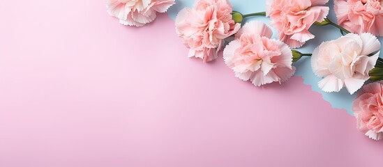 Fototapeta na wymiar Carnation flower arrangement isolated pastel background Copy space