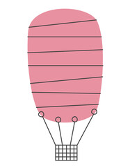 Pink air balloon. Retro transport in doodle style.
