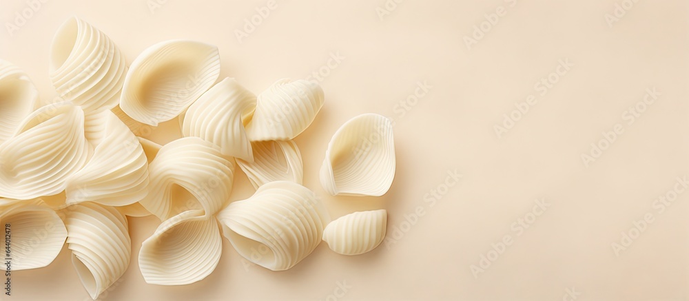 Poster Italian pasta Conchiglioni on a isolated pastel background Copy space with clipping path and depth of field