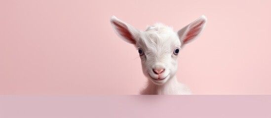Adorable infant goat isolated pastel background Copy space