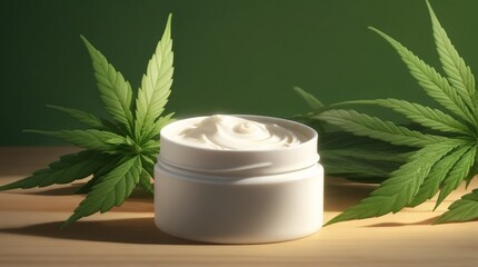 Obraz na płótnie Canvas Cannabis face cream or moisturizer jar
