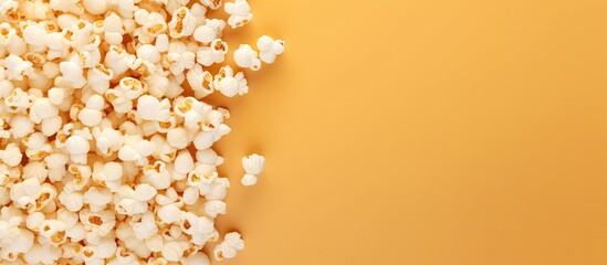 Caramel coated popcorn on a isolated pastel background Copy space