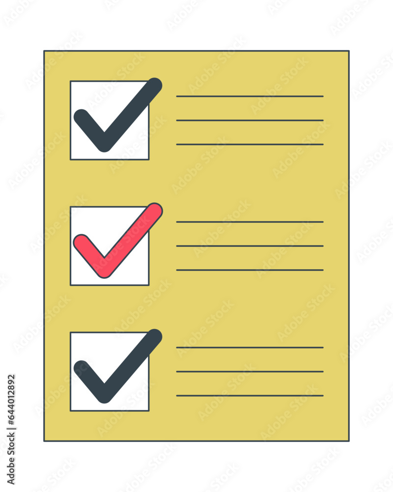 Poster checklist flat line color isolated vector object. to do list with tasks. text on paper. editable cli