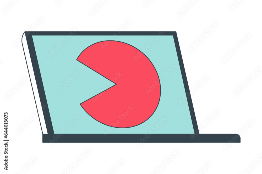 Poster open laptop flat line color isolated vector object. device for working. modern technology. editable 