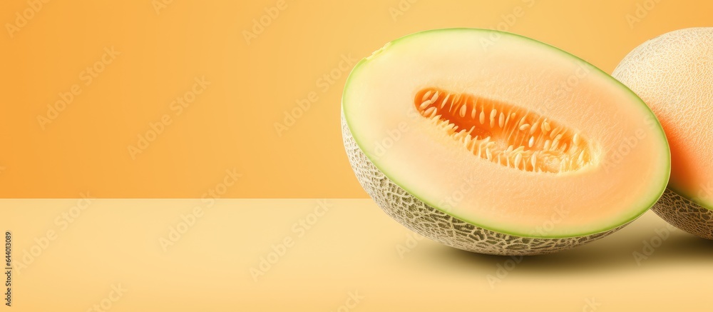 Aufkleber Isolated cantaloupe melon with clipping path on a isolated pastel background Copy space