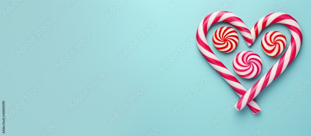 Poster festive multicolored candy cane without shadow on a isolated pastel background copy space decorative