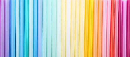 Assorted plastic straws in various colors isolated pastel background Copy space