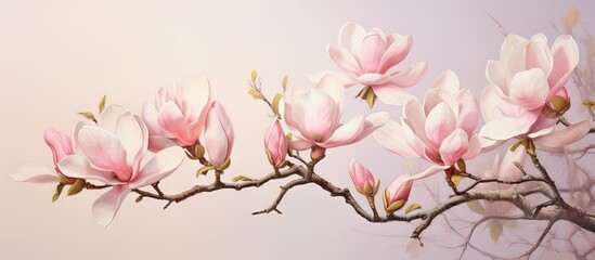 Isolated watercolor magnolia isolated pastel background Copy space